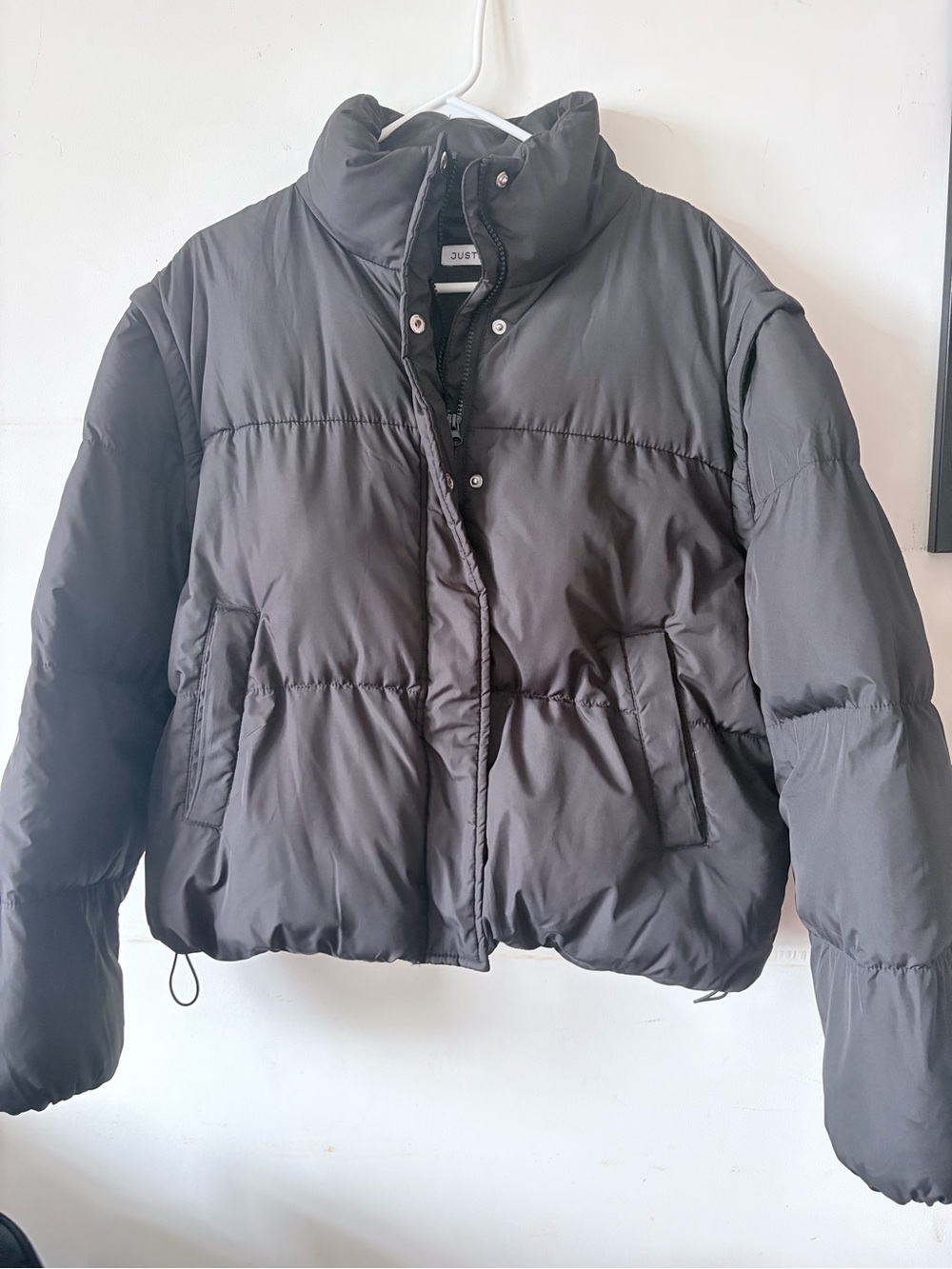 JustFab Black Short Puffer Jacket with High Collar - Picture 7 of 12
